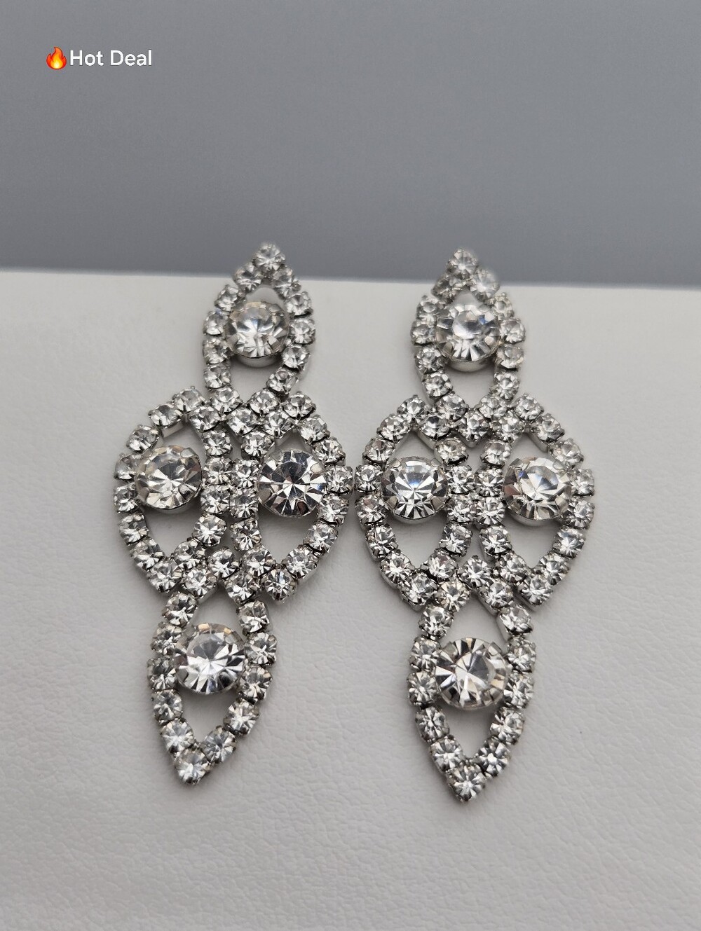 Bridal Rhinestone Crystal Chandelier Statement Earrings Vintage Silver-Tone